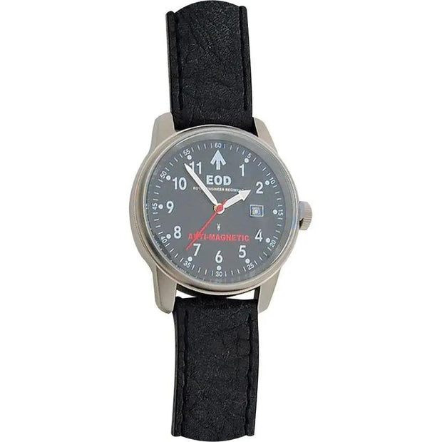 EOD Military Watch - Anti Magnetic Non Glare Crystal With 40mm Stainless Steel Case Black Leather Strap by Miscellaneous