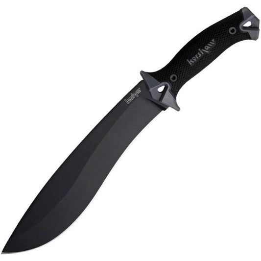 Kershaw Camp 10 1077 Knife For Outdoor Enthusiasts Full Tang 10 Inch Black 65Mn Blade Rugged Rubberized Handle by Kershaw