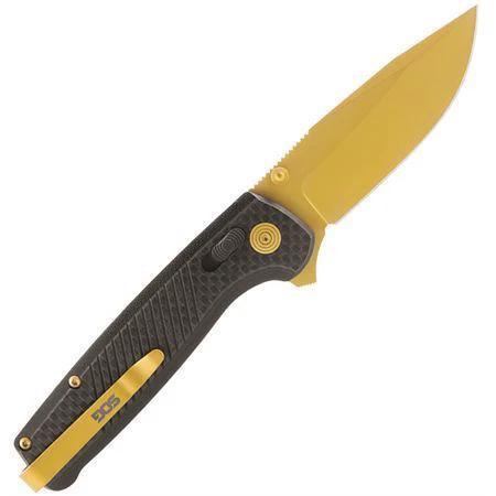 SOG Terminus LTE XR Knife Premium Gold TiNi Blade 3 Inch S35VN Carbon Fiber Handle For EDC Enthusiasts by SOG