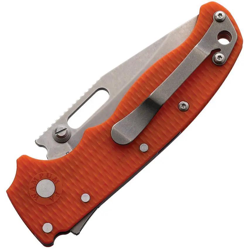 Demko AD 20.5 SharkLock EDC Knife, 4In D2 Clip Point, Orange G10 Handle, Lanyard Hole by Demko