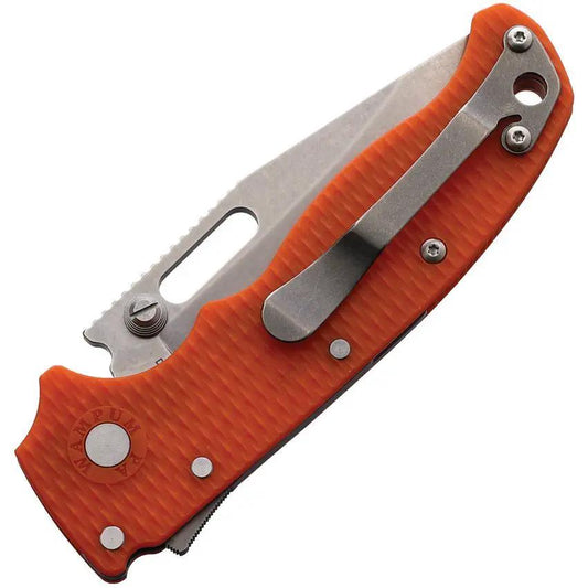 Demko AD 20.5 SharkLock EDC Knife, 4In D2 Clip Point, Orange G10 Handle, Lanyard Hole by Demko