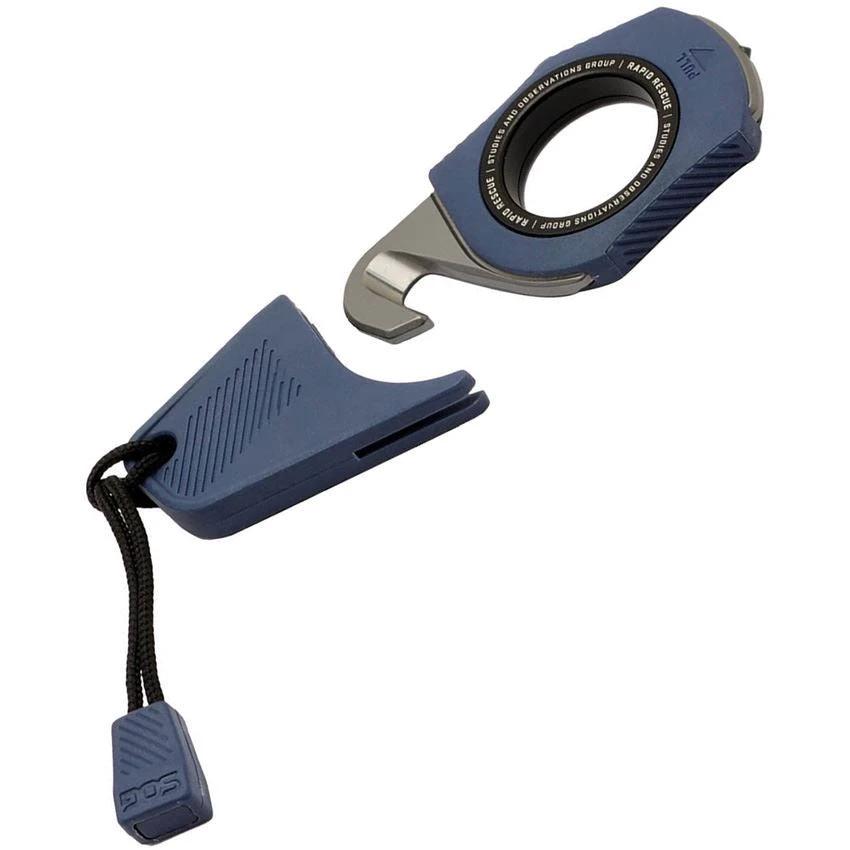 SOG Rapid Rescue Knife With Belt Cutter And Glass Breaker Blue GRN Handle Quick Deploy Sheath For First Responders by Sog