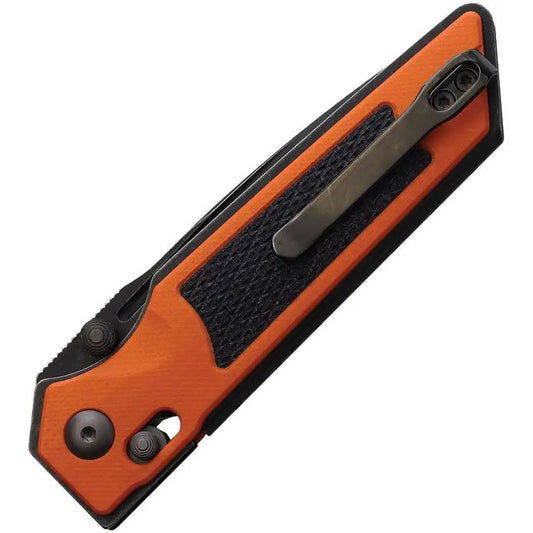 Real Steel Sacra TAC Crossbar Lock Folding Knife 4In Closed 3In Black PVD K110 Tanto Blade Orange G10 Handle For EDC by Real Steel