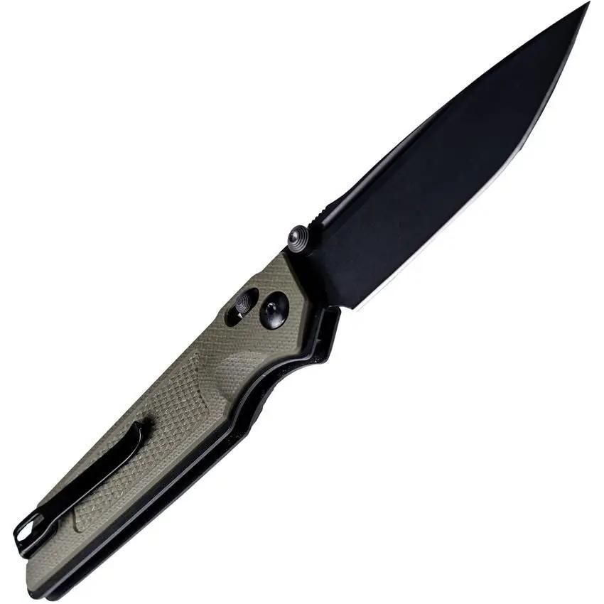 Real Steel Sacra TAC Crossbar Lock Folding Knife 3 Inch Black PVD Premium K110 Tool Steel Tanto Blade OD Green G10 EDC by Real Steel