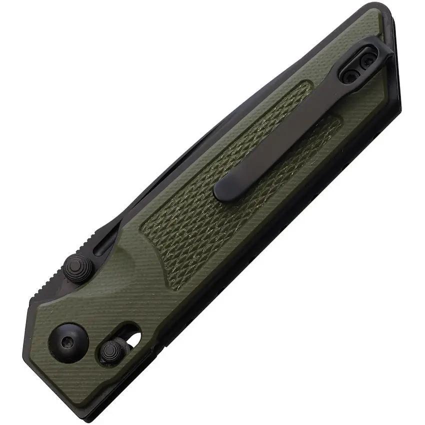 Real Steel Sacra TAC Crossbar Lock Folding Knife 3 Inch Black PVD Premium K110 Tool Steel Tanto Blade OD Green G10 EDC by Real Steel