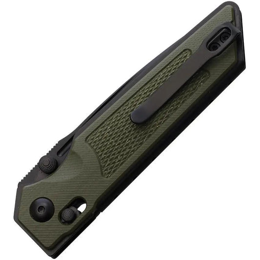 Real Steel Sacra TAC Crossbar Lock Folding Knife 3 Inch Black PVD Premium K110 Tool Steel Tanto Blade OD Green G10 EDC by Real Steel