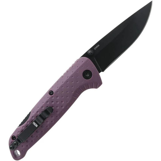 SOG Adventure Lockback Knife Purple Handle 3 In Black PVD Blade For Outdoor EDC Enthusiasts by SOG