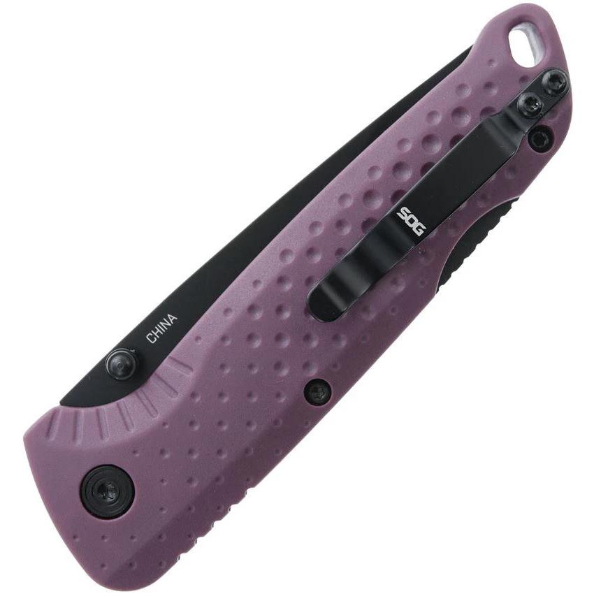 SOG Adventure Lockback Knife Purple Handle 3 In Black PVD Blade For Outdoor EDC Enthusiasts by SOG