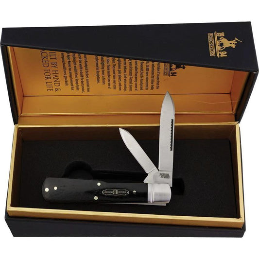 Rough Rider Bearhead Gunstock Knife 3.75 Inch Satin Stainless Spear And Pen Blades Black Pakkawood For Collectors by Rough Rider