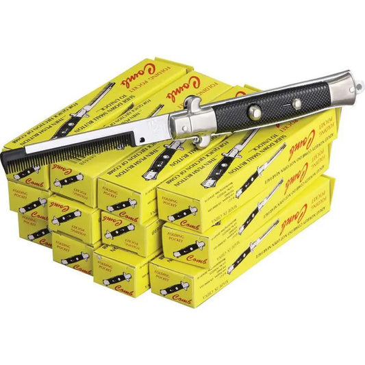 Switchblade Comb 12 Pack - 5 Inch Closed Pocket Knife Style With Brown Handles And Quick Release by Miscellaneous