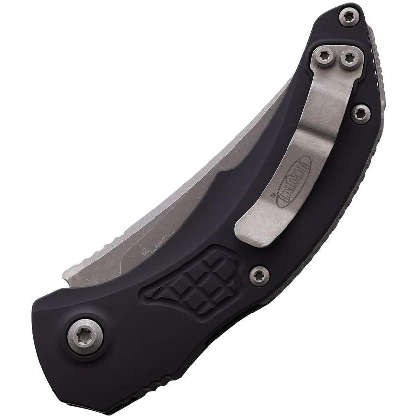 Microtech Auto Brachial Button Lock Knife For EDC Enthusiasts Automatic Opening 4.75 Inch Closed 3.5 Inch Serrated Blade by Microtech