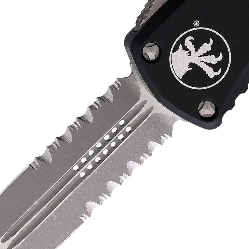 Microtech Auto Hera DE OTF Knife Ap Black 70211AP Partially Serrated Double Edge Premium Blade For EDC Enthusiasts by Microtech