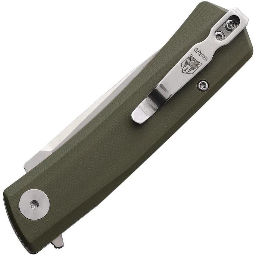 Cobratec Serpent Linerlock Knife 4 Inch Closed 3 Inch Satin D2 Blade OD Green G10 Handle Extended Pocket Clip EDC Ready by Cobratec Knives