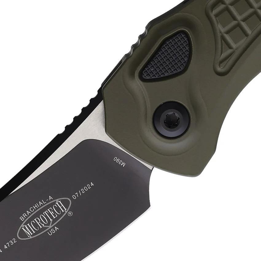 Microtech Auto Opening Knife With Button Lock SE 268A 1OD Two Tone Premium Steel Blade OD Green Aluminum Handle For EDC by Microtech