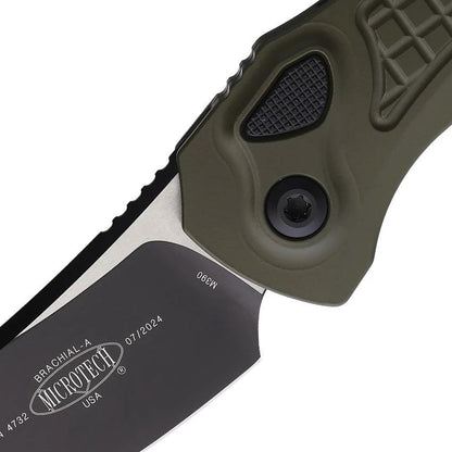 Microtech Auto Opening Knife With Button Lock SE 268A 1OD Two Tone Premium Steel Blade OD Green Aluminum Handle For EDC by Microtech