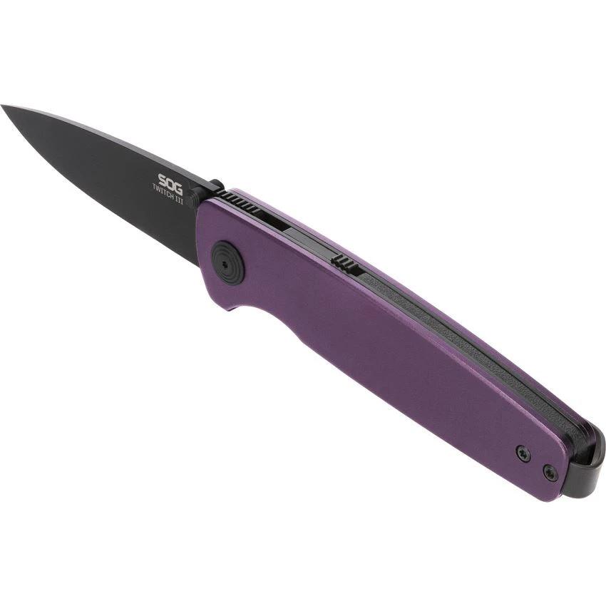 SOG Twitch III Linerlock Assisted Opening Folding Knife 3 Inch Blade For EDC Enthusiasts Purple Aluminum Handle by SOG