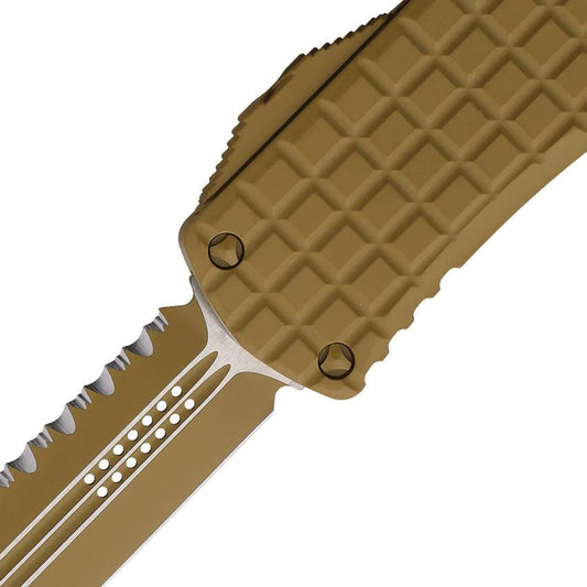 Microtech Auto Hera DE OTF Knife Tan Cerakote 3in Double Edge Serrated Blade for Tactical Collectors by Microtech