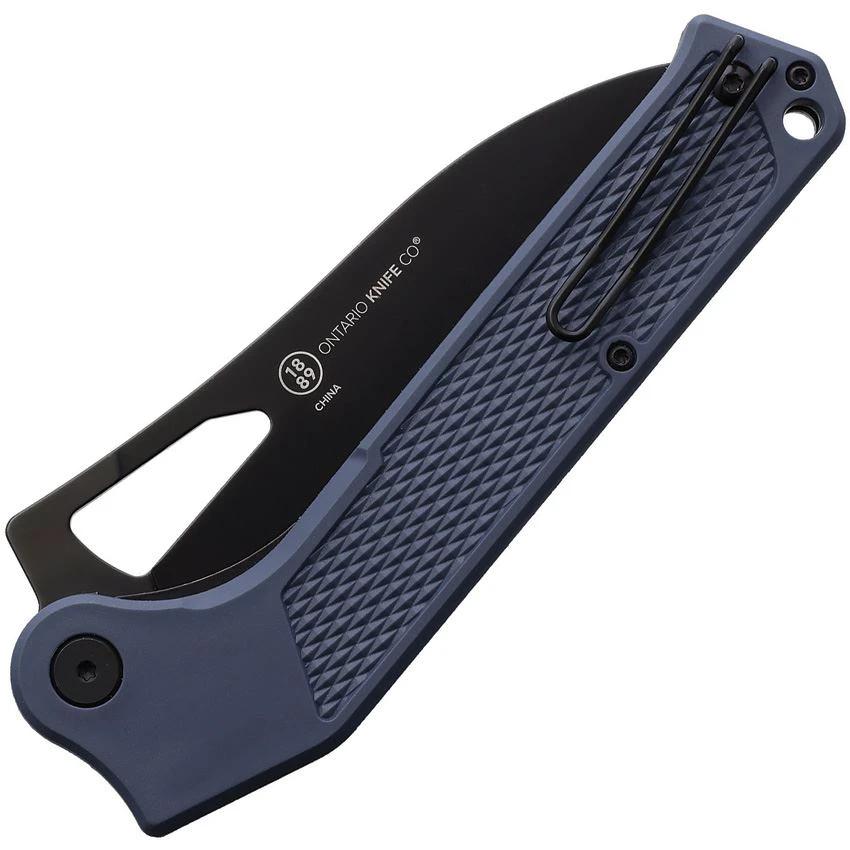 Ontario Camp Plus EDC Linerlock Knife Gray OD Med Size Cleaver Style Blade With Thumb Pull Pocket Clip by Ontario