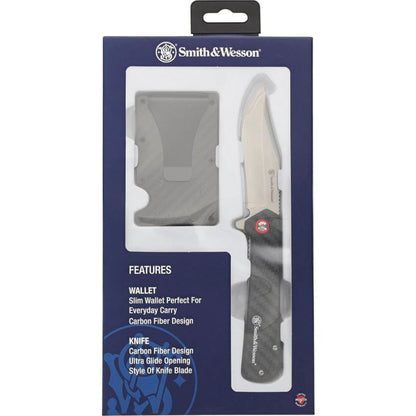 Smith And Wesson Linerlock Folding Knife Wallet Combo For EDC Carbon Fiber Handle Three Point Four Inch Wallet by Smith & Wesson