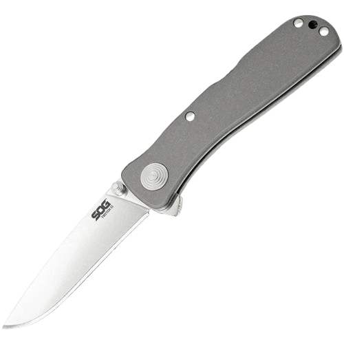 SOG Twitch II Lockback Knife With Assisted Opening Satin AUS-8 Drop Point Blade Gray Aluminum Handle Elite EDC Ready by SOG