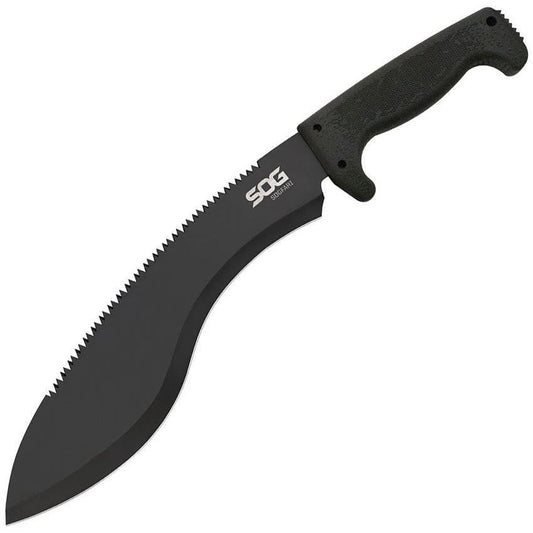 SOG Kukri Machete SOGfari MC11N For Outdoorsmen Rugged 12In Black Blade 3Cr13 Stainless Sawback DigiGrip by SOG