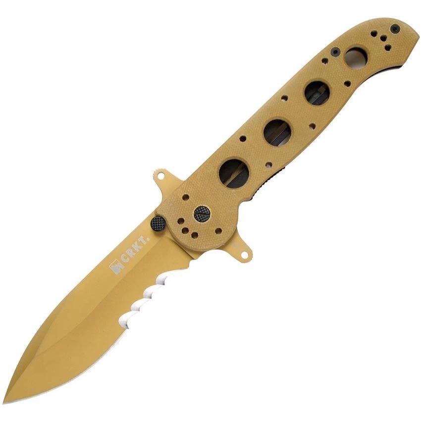 CRKT M21 Linerlock Desert Tan 8Cr14MoV Veff Serrated Spear Point Blade AutoLAWKS Tactical Knife For Outdoorsmen by CRKT