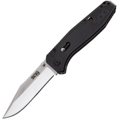 SOG Flare SAT Satin Assisted Opening Tactical Pocket Knife 8Cr13MoV 3.5in Blade Black GRN Handle EDC by SOG