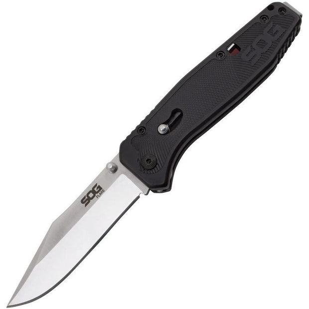 SOG Flare SAT Satin Assisted Opening Tactical Pocket Knife 8Cr13MoV 3.5in Blade Black GRN Handle EDC by SOG