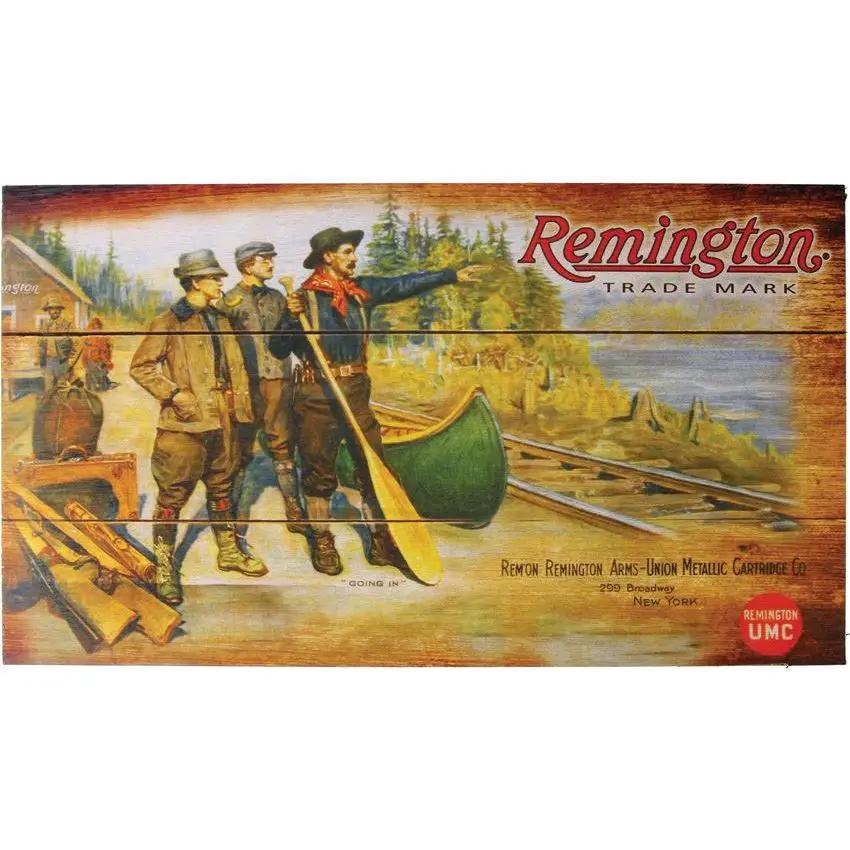 Remington UMC Canoe Wood Sign Rustic Americana Wall Decor For Cabins And Dens With Heritage Charm by Remington