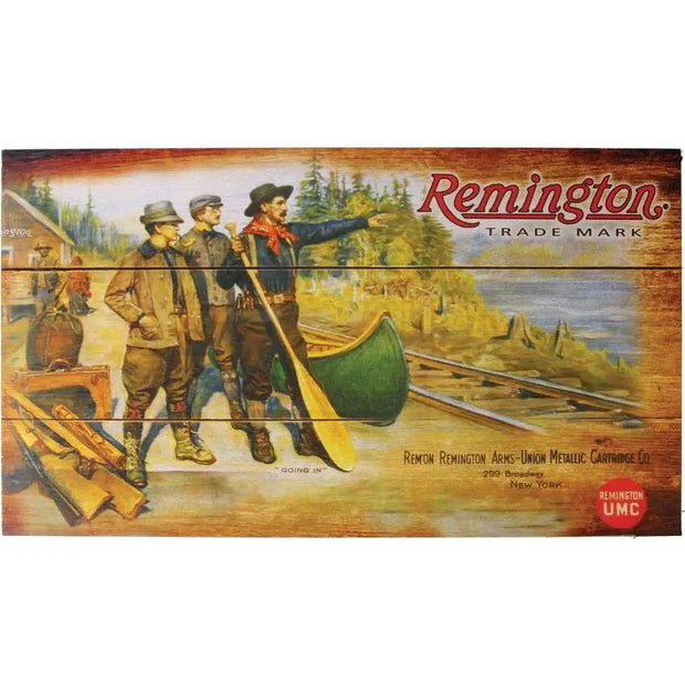 Remington UMC Canoe Wood Sign Rustic Americana Wall Decor For Cabins And Dens With Heritage Charm by Remington