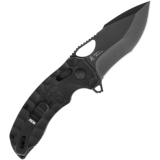 SOG Kiku LTE XR Lock Knife with Black TiNi CTS-XHP Blade, Extended Tang, Canvas Micarta Handle, EDC Tactical by SOG