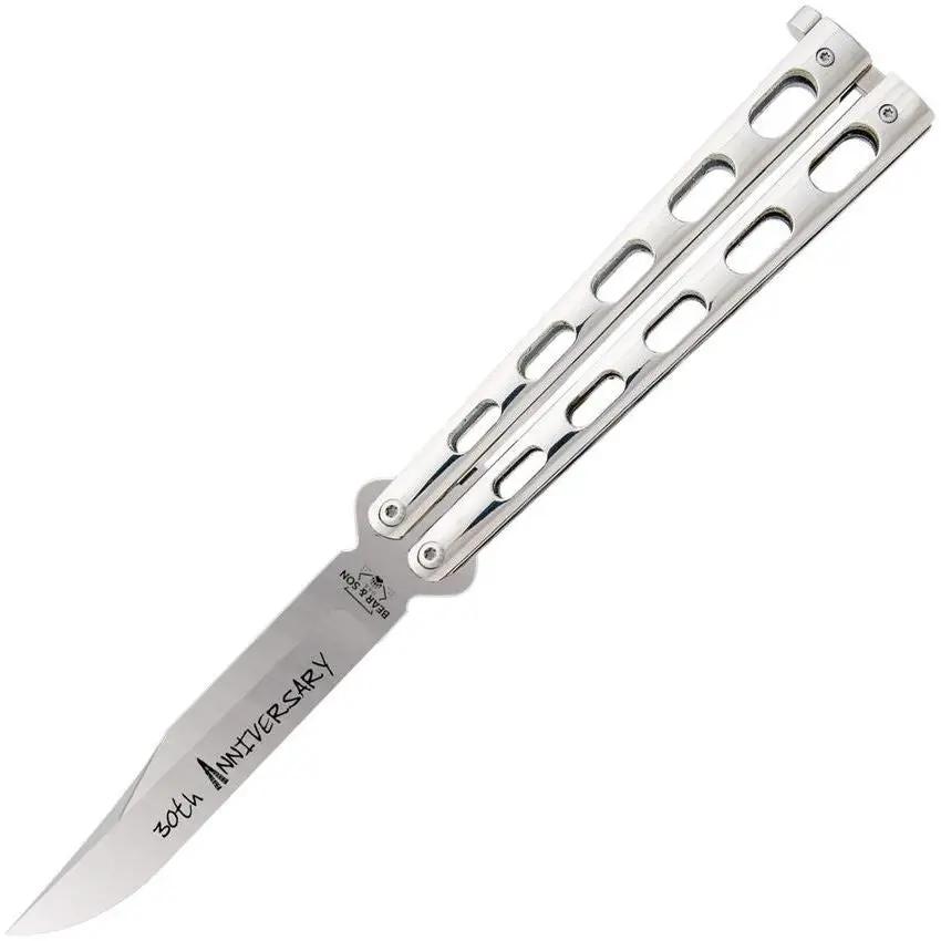 Bear And Son Anniversary Butterfly Knife S35VN Satin Blade 3.75in 5in Closed Collectors by Bear & Son
