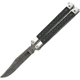 Bear And Son Butterfly Knife Carbon Fiber Handle Damascus Clip Point Blade For Collectors And Flippers by Bear & Son
