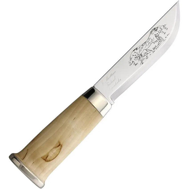 Marttiini Lapp Knife 240 Durable Stainless 5in Blade Curly Birch Handle Etched Blade Belt Sheath for Outdoor Enthusiasts by Marttiini