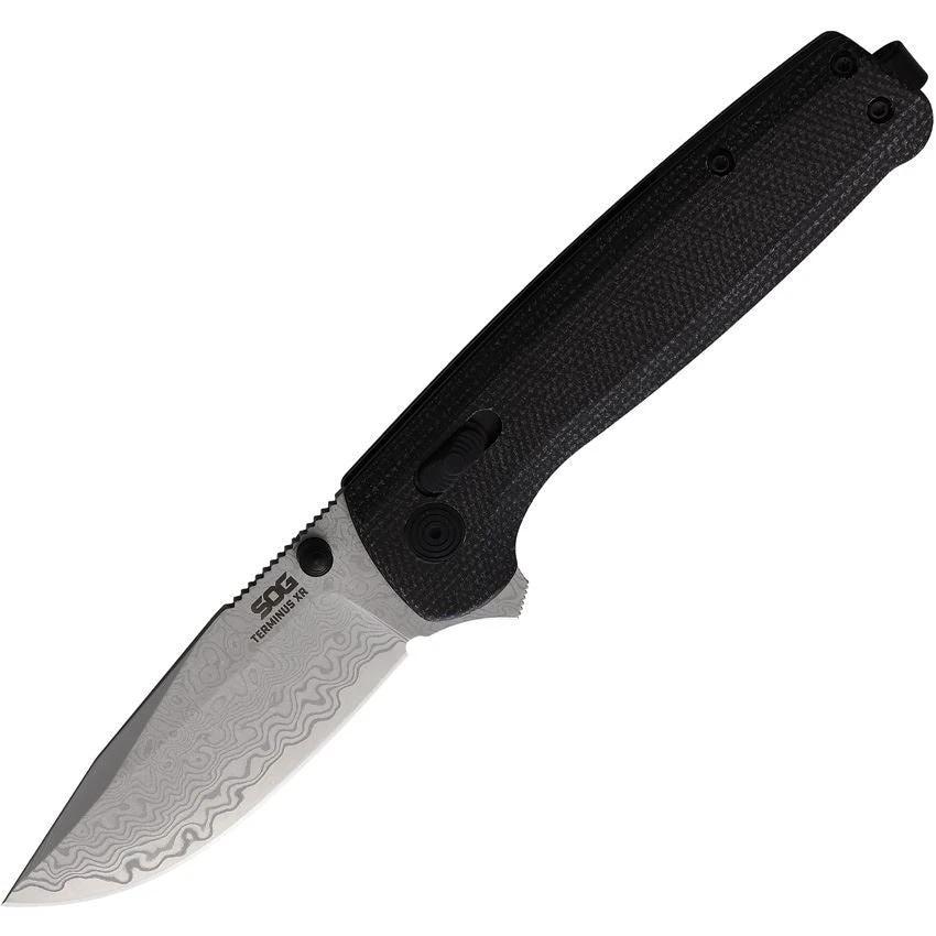 SOG Terminus XR-Lock Damascus Folder Knife For EDC Enthusiasts, 3-Inch Blade, Carbon Fiber G10 Handle by Sog