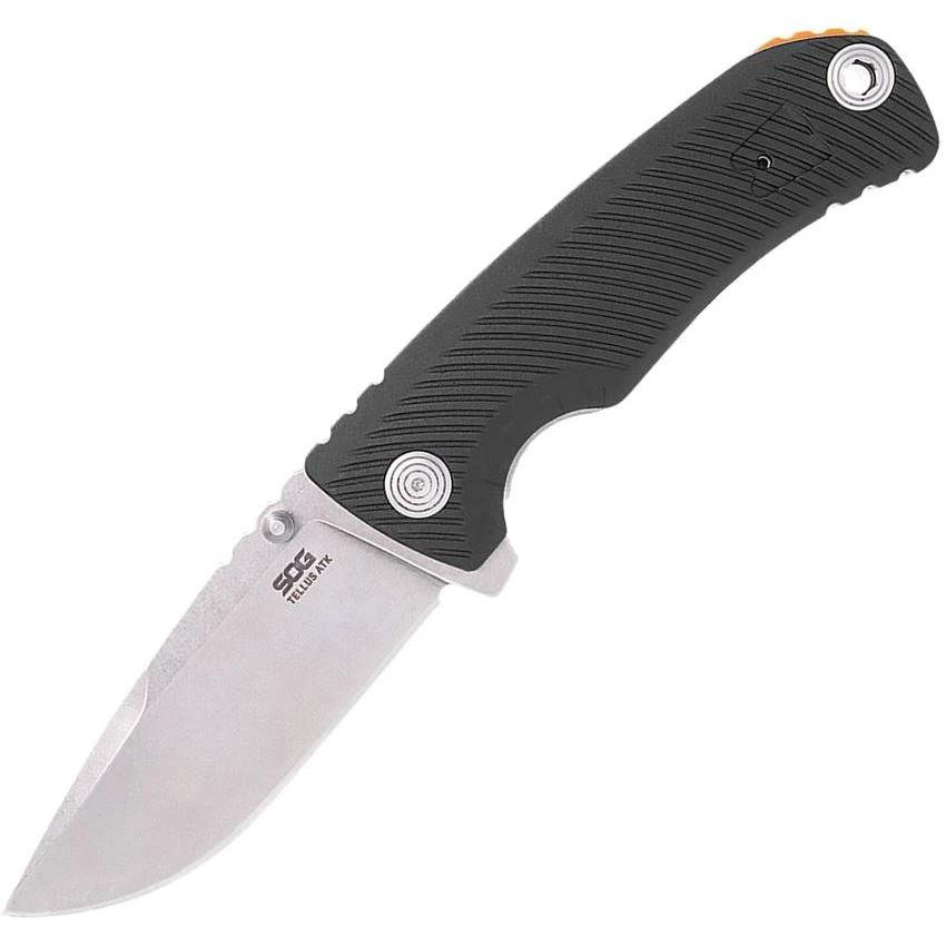 SOG Tellus ATK Linerlock Rugged Assisted Opening Knife for EDC Fans 3.25in Blade Stonewash 440 Stainless by Sog