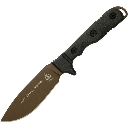 TOPS Idaho Hunter Midnight Bronze Rugged Fixed Blade Knife Four Point Seven Five Inch 1095HC For Hunters by TOPS