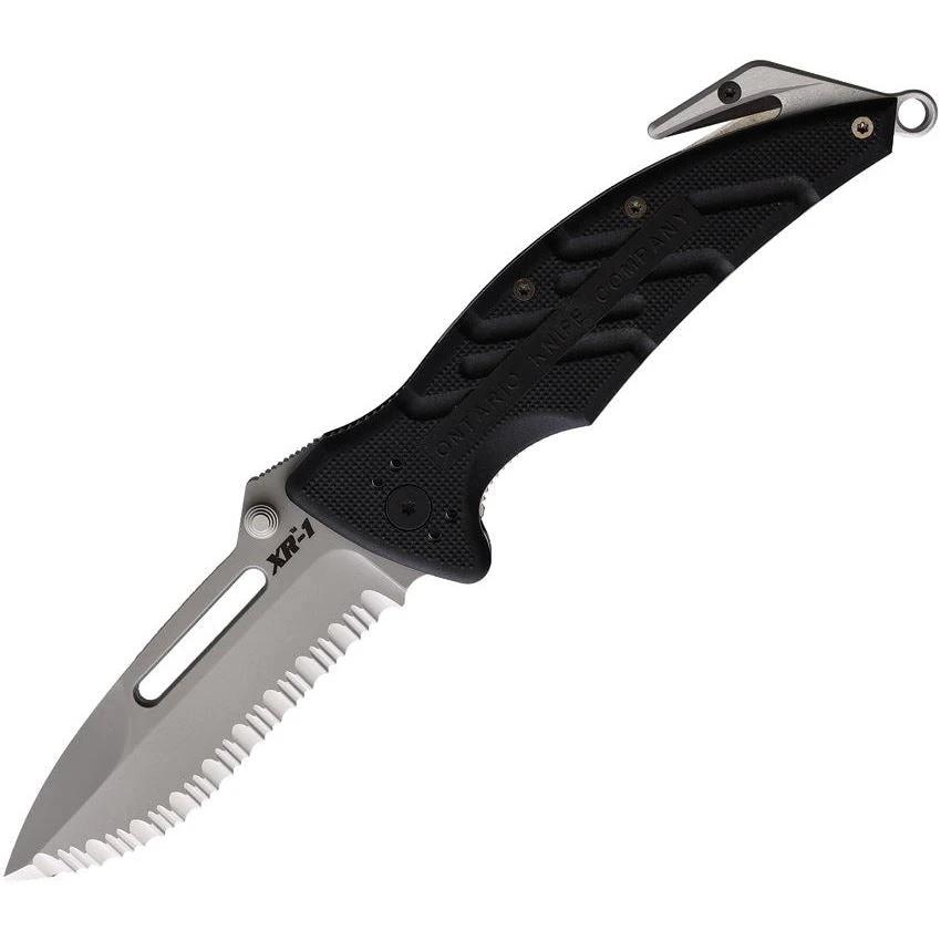 Ontario XR-1 Extreme Rescue Linerlock Knife Bead Blast Serrated N690 Blade for Emergency Responders Black Zy-Ex Handle by Ontario