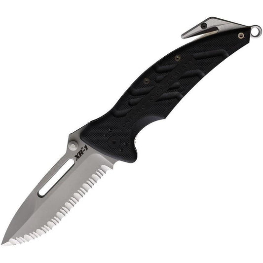Ontario XR-1 Extreme Rescue Linerlock Knife Bead Blast Serrated N690 Blade for Emergency Responders Black Zy-Ex Handle by Ontario