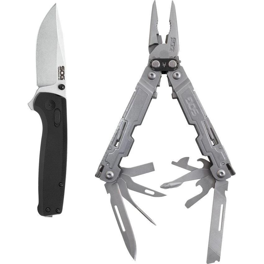 SOG Terminus XR Knife With PowerAccess Multi Tool Set 4 Inch Closed D2 Satin Blade For Outdoor Pros by Sog