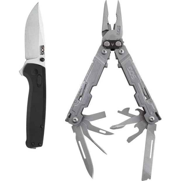 SOG Terminus XR Knife With PowerAccess Multi Tool Set 4 Inch Closed D2 Satin Blade For Outdoor Pros by Sog