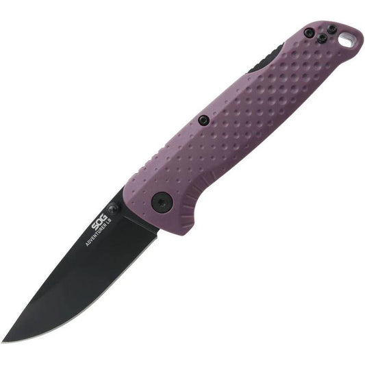 SOG Adventure Lockback Knife Purple Handle 3 In Black PVD Blade For Outdoor EDC Enthusiasts by SOG