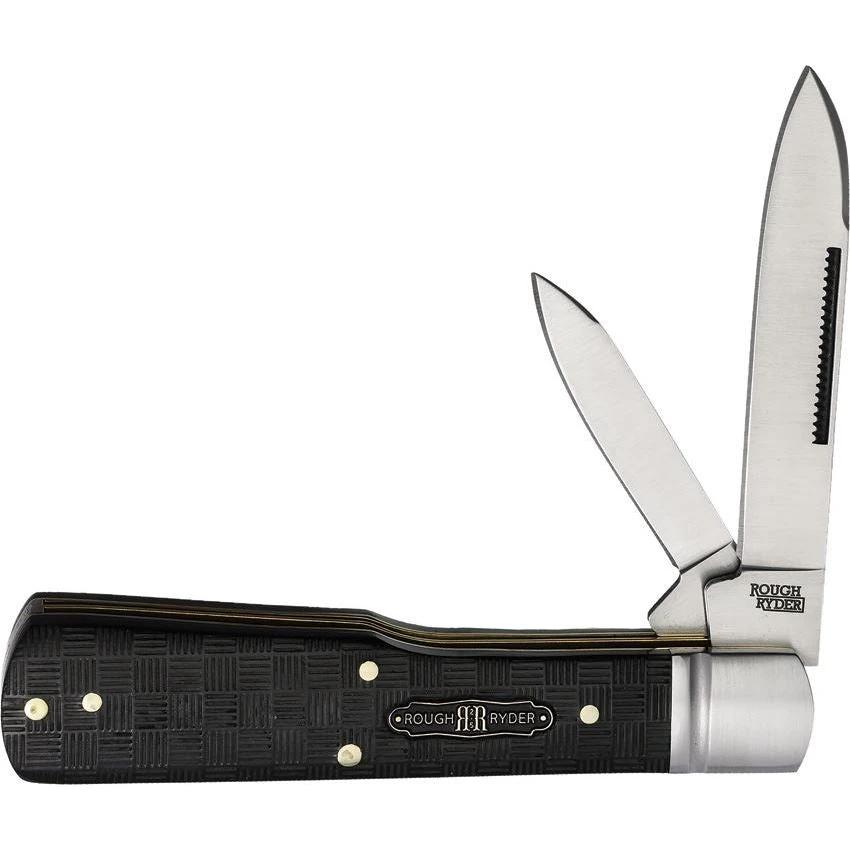 Rough Rider Black Reserve Bearhead Gunstock Knife For Collectors, 3.75in Closed, Pakkawood Handle, Dual Blades by Rough Rider