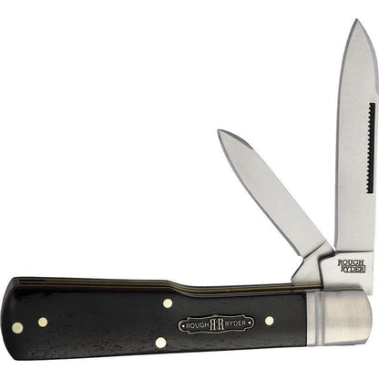 Rough Rider Bearhead Gunstock Knife 3.75 Inch Satin Stainless Spear And Pen Blades Black Pakkawood For Collectors by Rough Rider