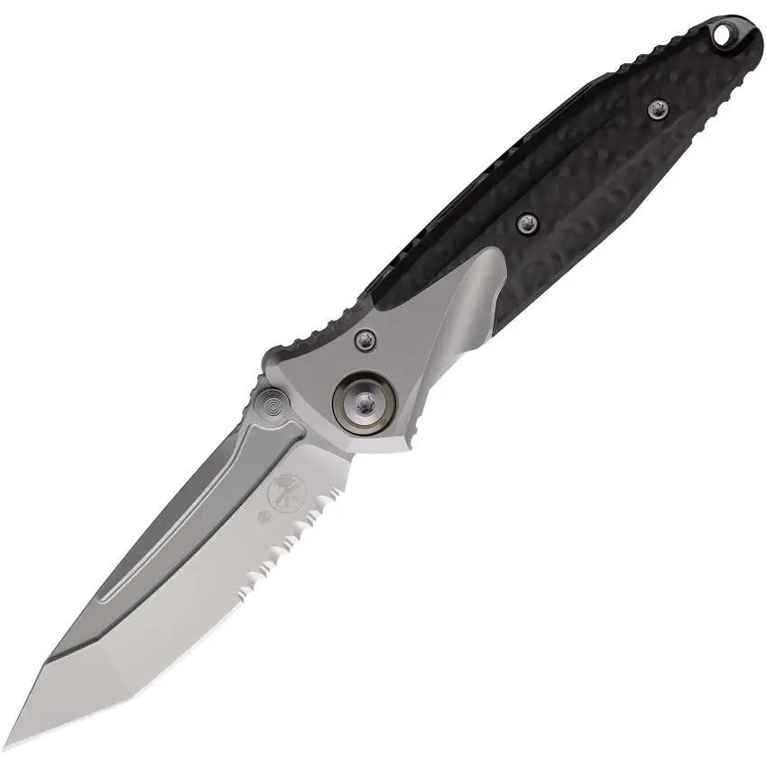 Microtech Socom Bravo Mini Framelock Knife Bead Blast Tanto Gray Titanium Handle Carbon Fiber Inlay For EDC by Microtech