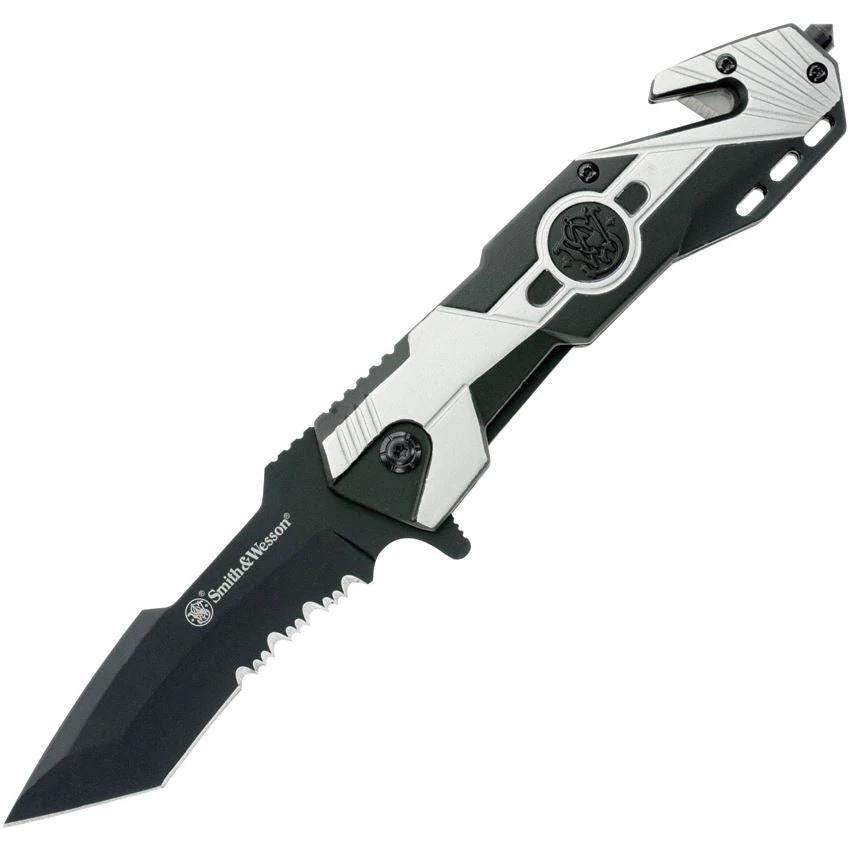 Smith and Wesson SWP17 Linerlock Folding Knife Black Serrated Tanto Blade Belt Cutter Glass Breaker Outdoors by Smith & Wesson