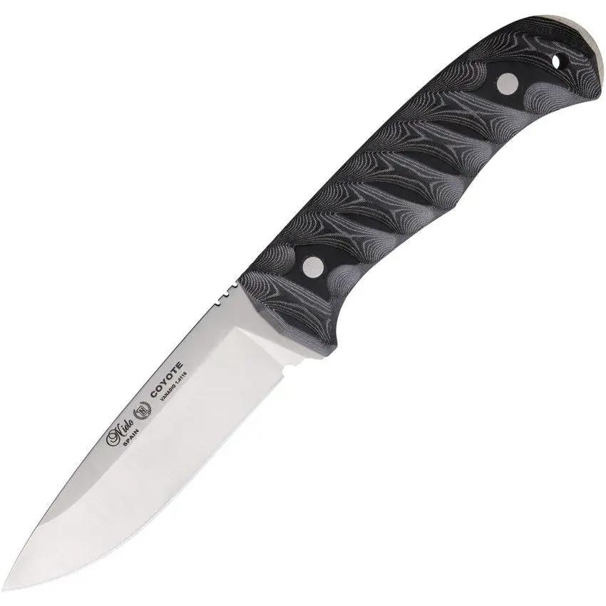 Nieto Coyote Fixed Blade Knife 6 Inch Satin Blade Full Tang Black Canvas Micarta Handle For Outdoors by Nieto