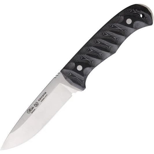 Nieto Coyote Fixed Blade Knife 6 Inch Satin Blade Full Tang Black Canvas Micarta Handle For Outdoors by Nieto