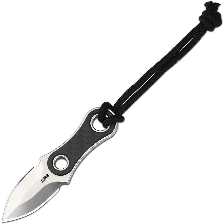 CJRB Knap Fixed Blade Knife With Carbon Fiber Handle Full Tang 3 Inch Satin Double Edge Neck Sheath For EDC Enthusiasts by CJRB