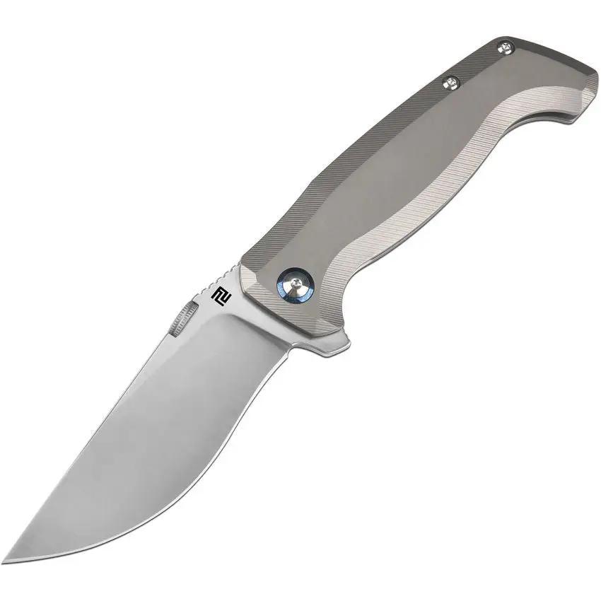 Artisan Kami Framelock Ti Dam 1864G-GY EDC Folding Knife With S35VN Recurve Blade And Timascus Clip For Collectors by Artisan